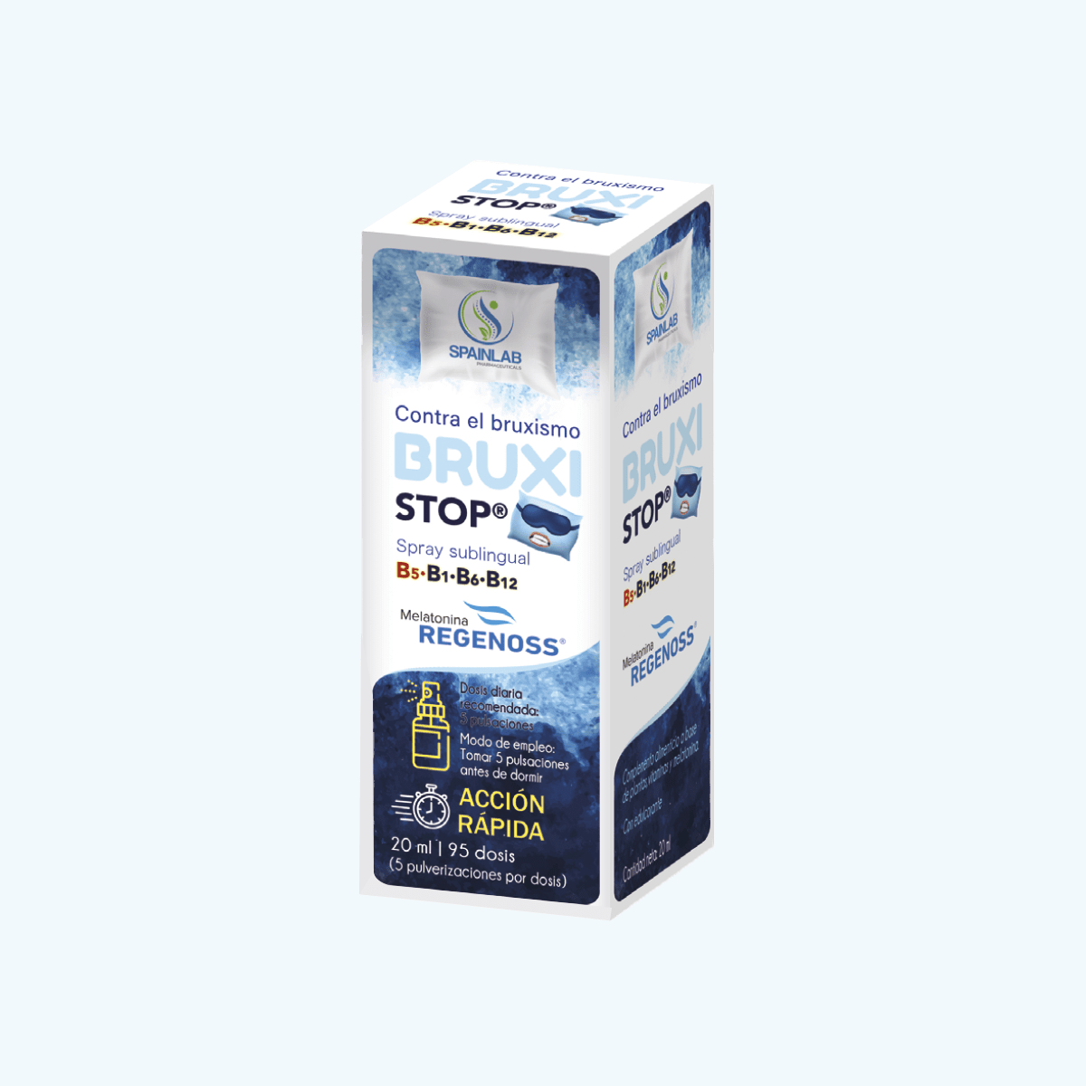 Bruxistop de Spainlab – suplemento sublingual natural con melatonina y pasiflora para aliviar el bruxismo y mejorar el descanso.