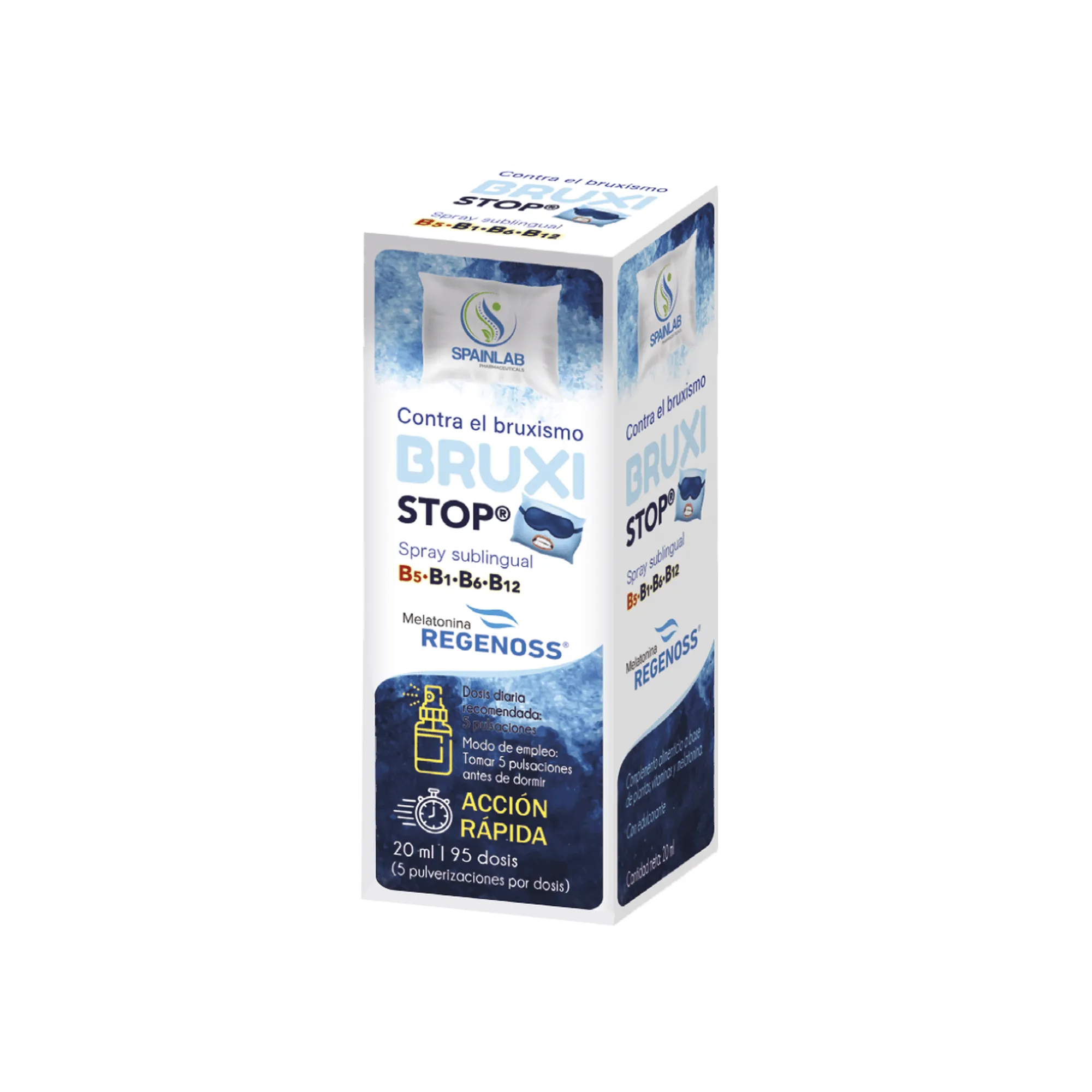 Bruxistop de Spainlab – suplemento sublingual natural con melatonina y pasiflora para aliviar el bruxismo y mejorar el descanso.